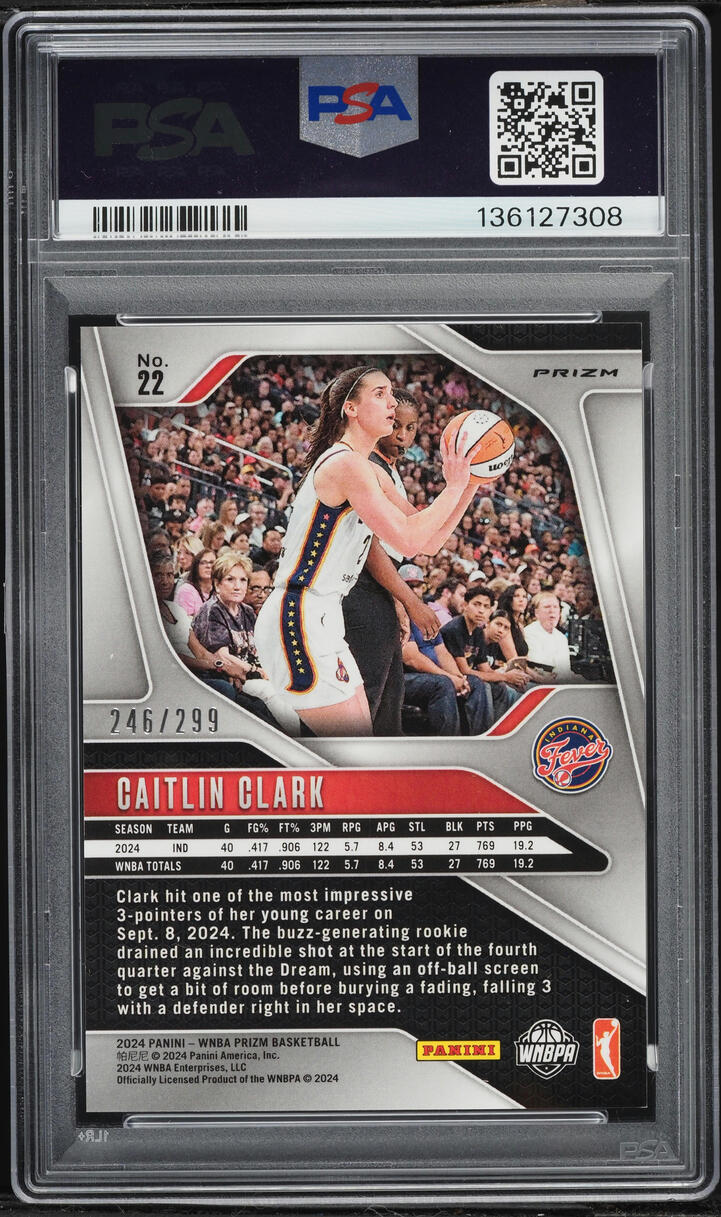 2024 Panini Prizm WNBA Red Pulsar Caitlin Clark /299 #22 PSA 8 NM-MT