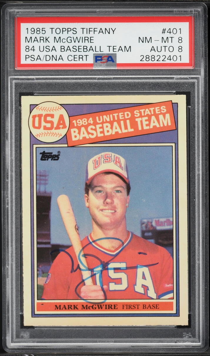1985 Topps Tiffany '84 USA Team Mark McGwire ROOKIE AUTO DNA 8 #401 PSA 8 NM-MT