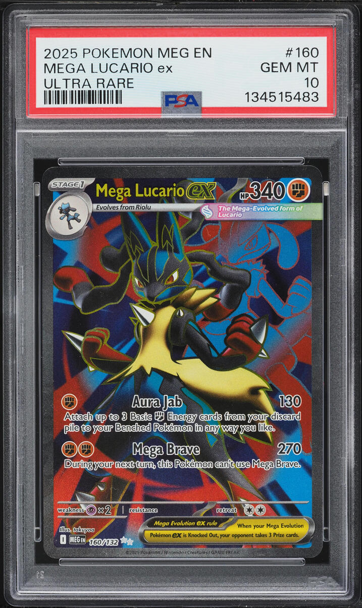 2025 Pokemon Mega Evolution Full Art Mega Lucario EX #160 PSA 10 GEM MINT
