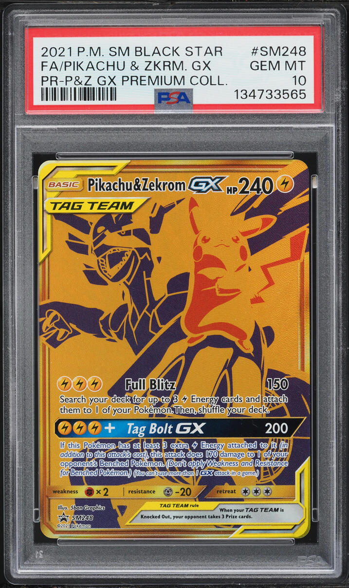 2021 Pokemon SM Promo Premium Collection Full Art Pikachu & Zekrom GX #SM248 PSA 10 GEM MINT