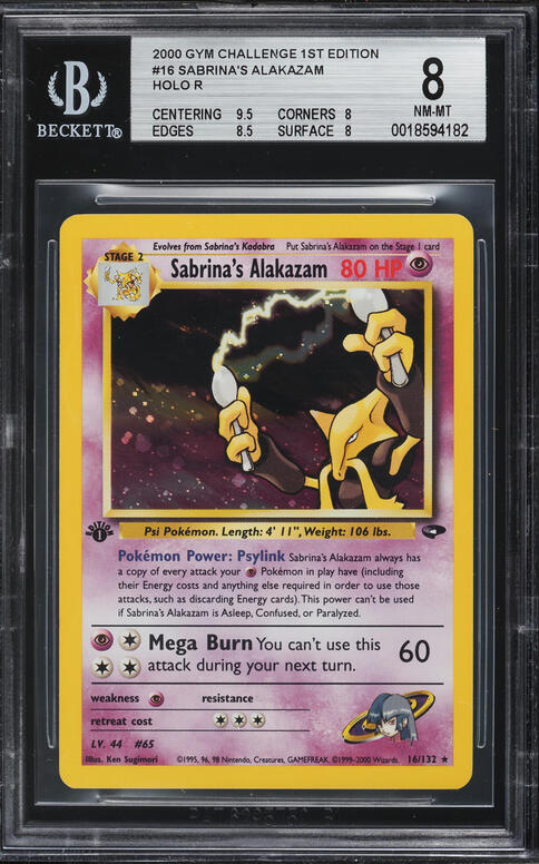 2000 Pokemon Gym Challenge 1st Edition Holo Sabrina's Alakazam #16 BGS 8 NM-MT