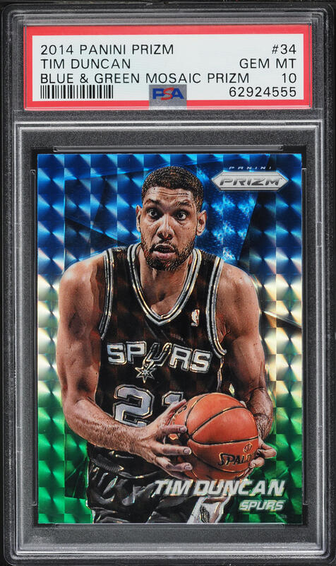 2014 Panini Prizm Blue & Green Mosaic Tim Duncan #34 PSA 10 GEM