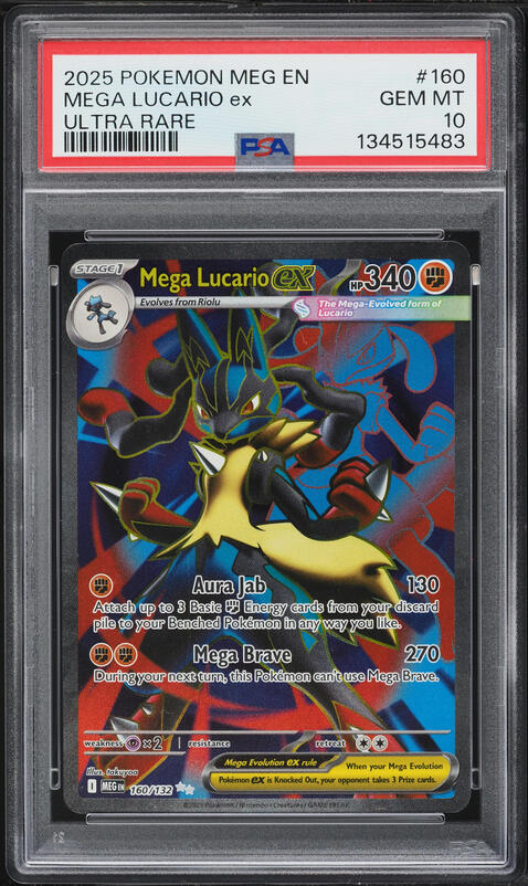 2025 Pokemon Mega Evolution Full Art Mega Lucario EX #160 PSA 10