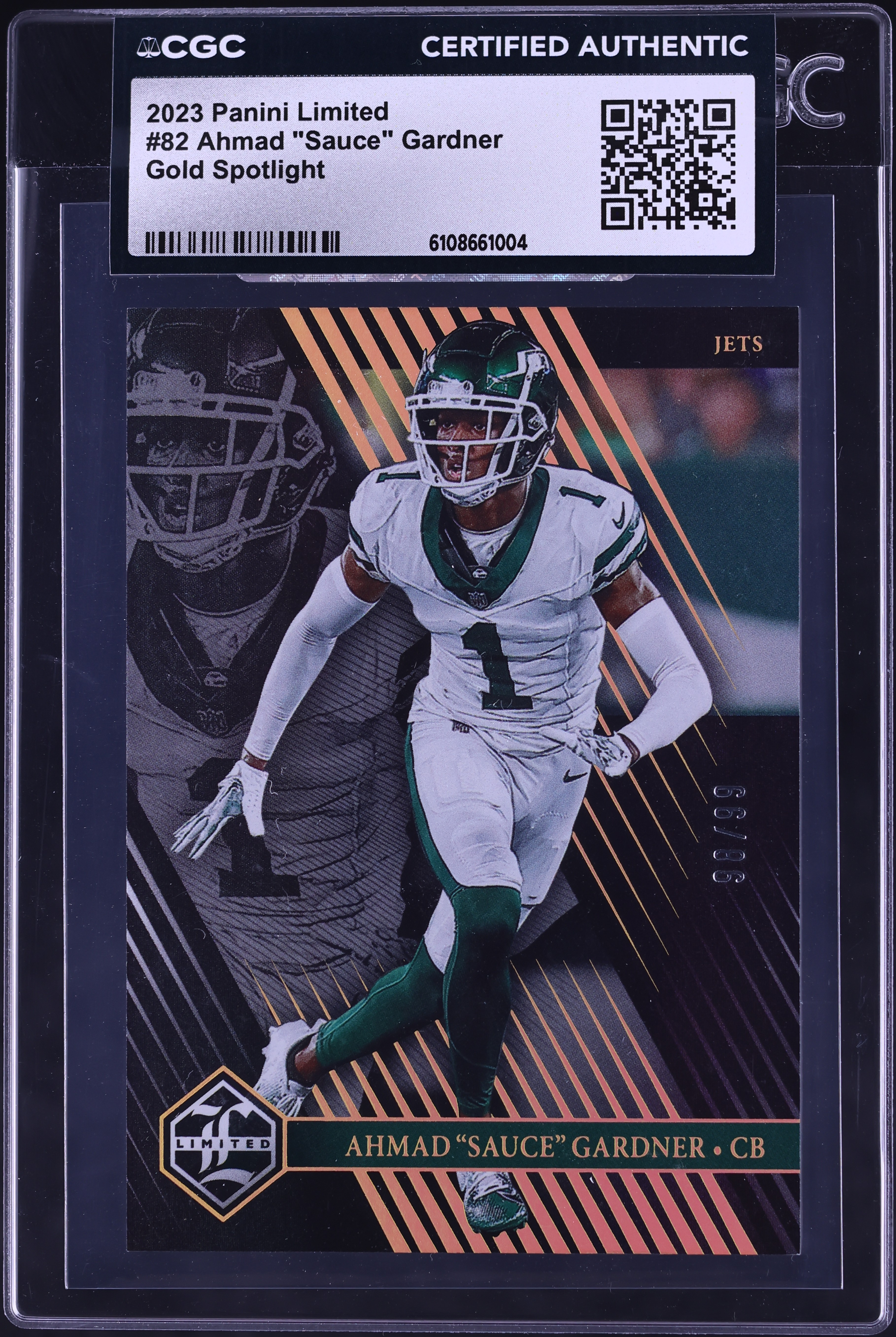 2023 Panini Limited Football Gold Spotlight Ahmad "Sauce" Gardner #82