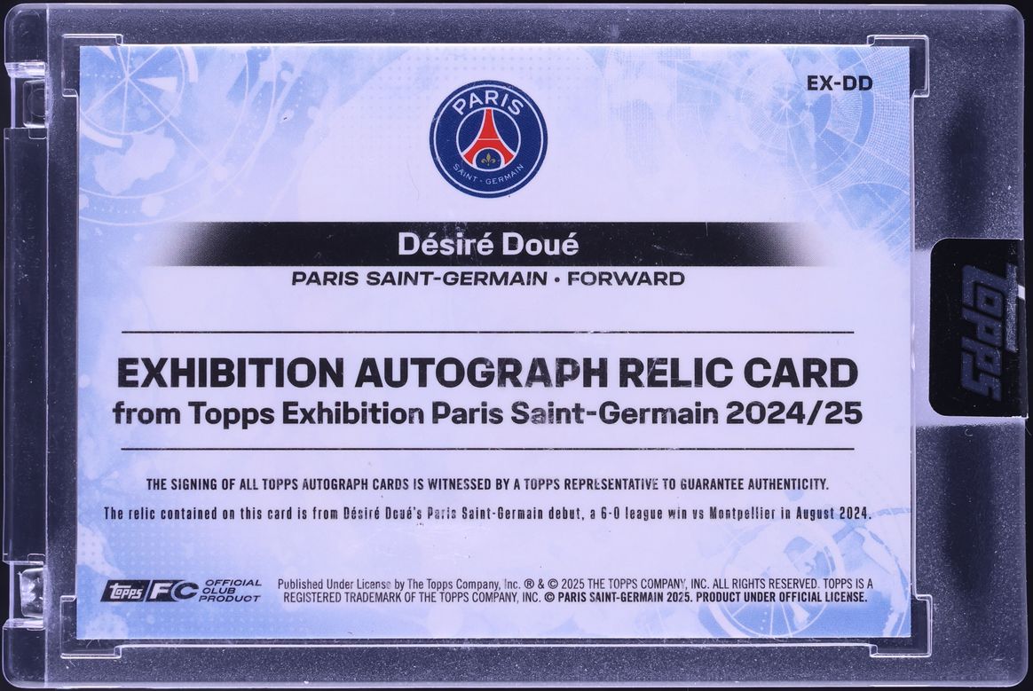 2024 Topps Exhibition Paris Saint-Germain Naples Yellow Desire Doue PATCH AUTO /50 #EX-DD