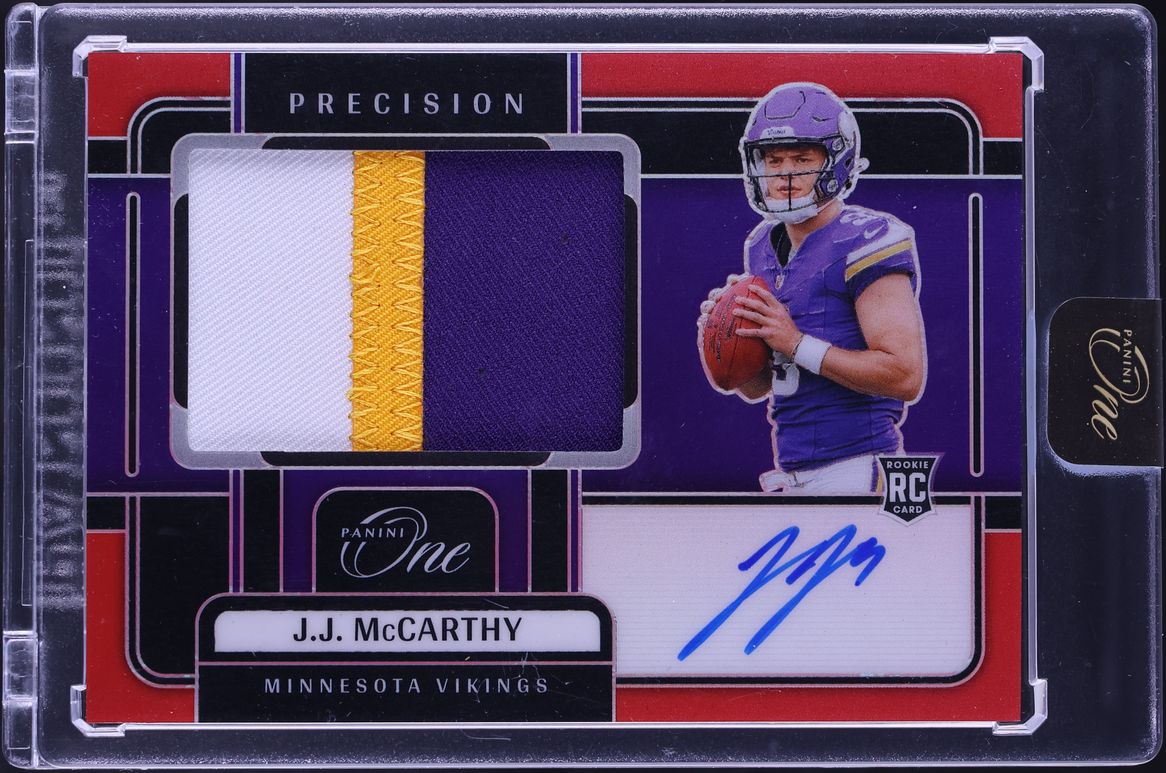 2024 Panini One Precision Red Prizm J.J. McCarthy ROOKIE PATCH AUTO /60 #301