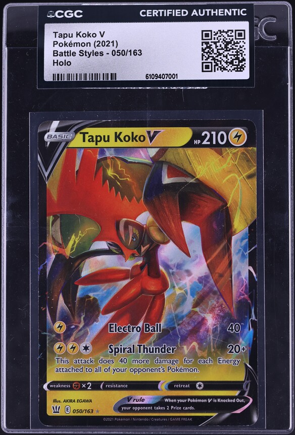 2021 Pokemon Sword & Shield Battle Styles Holo Tapu Koko V #50 CGC AUTH