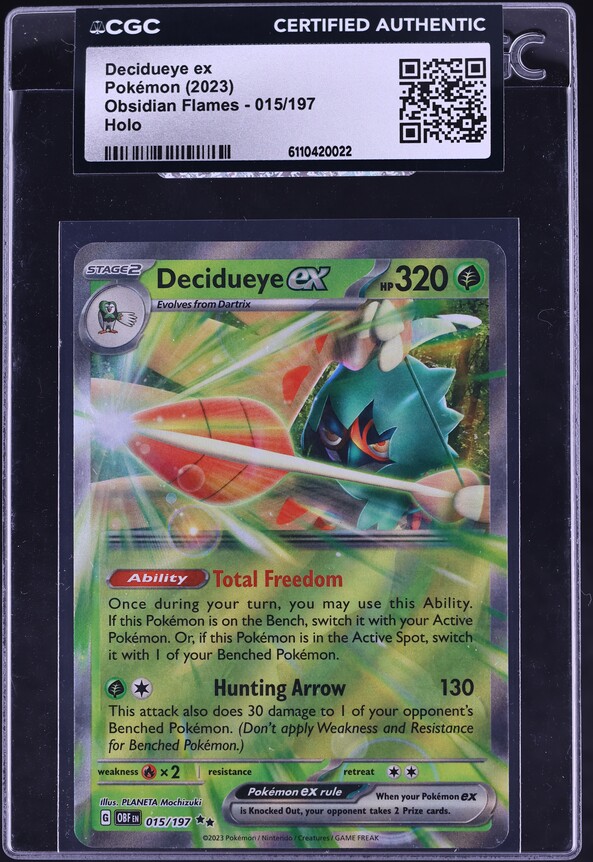 2023 Pokemon Scarlet & Violet Obsidian Flames Holo Decidueye ex #15 CGC AUTH