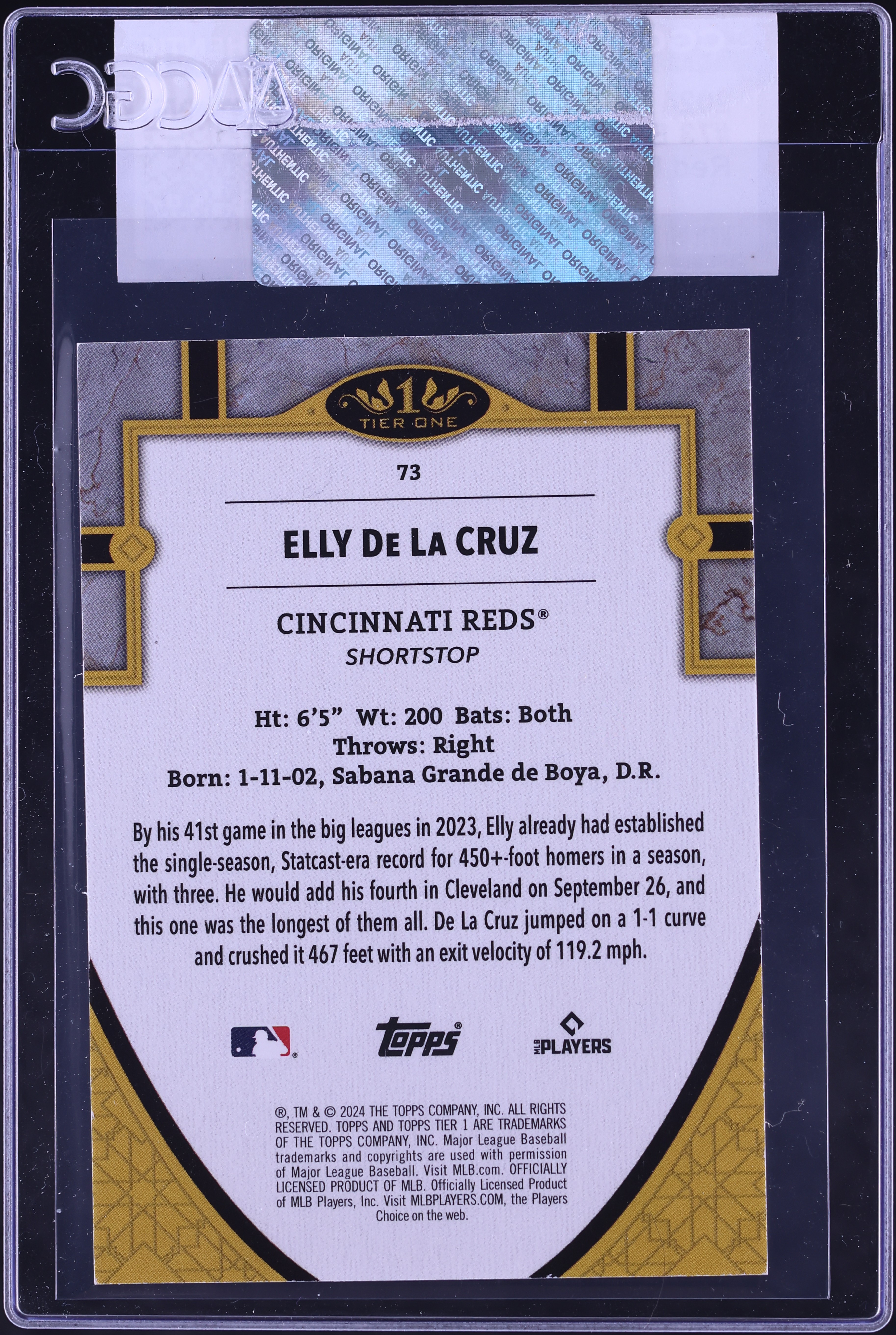 2024 Topps Tier One Red Foil Elly De La Cruz ROOKIE /50 #73 CGC 