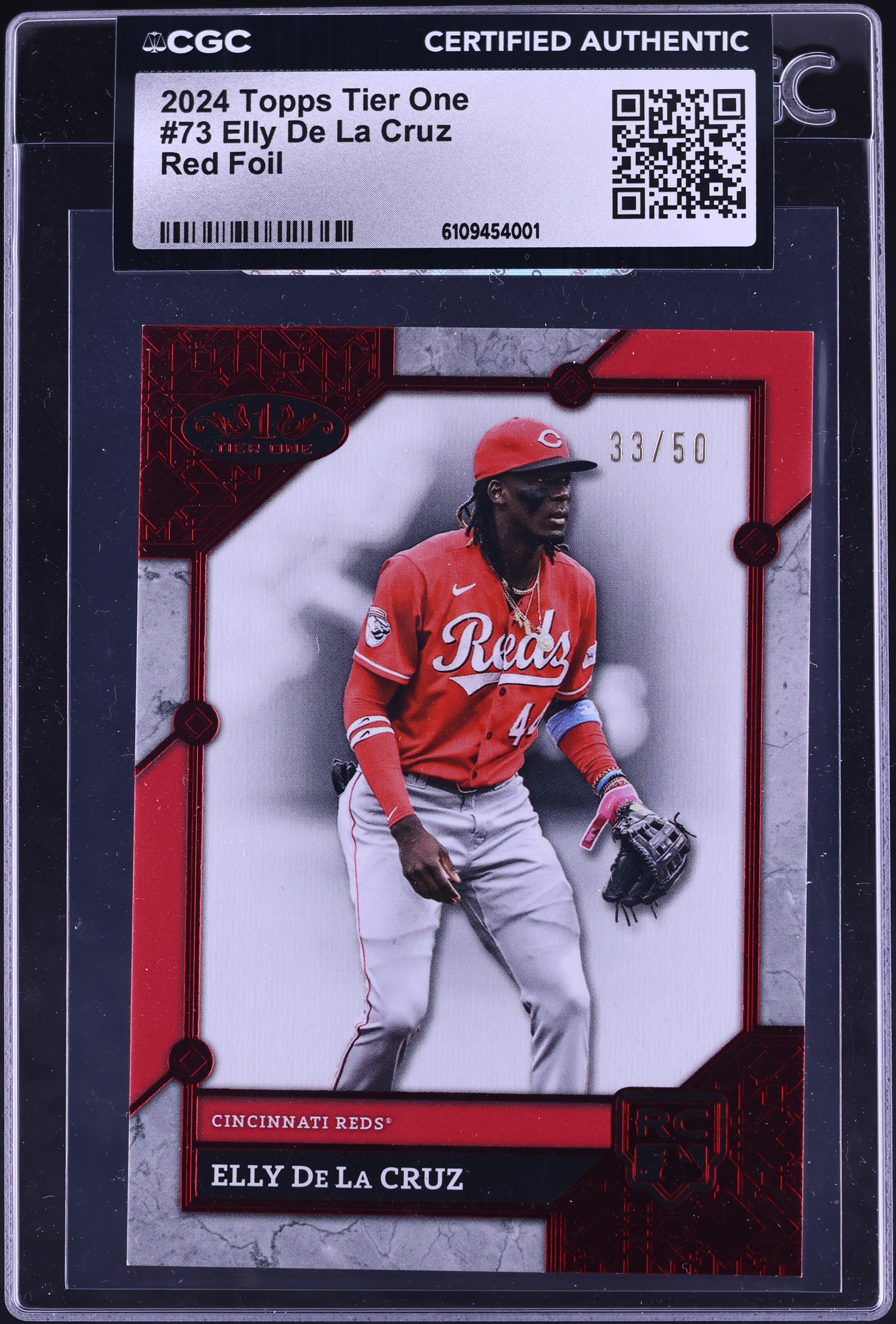 2024 Topps Tier One Red Foil Elly De La Cruz ROOKIE /50 #73 CGC 