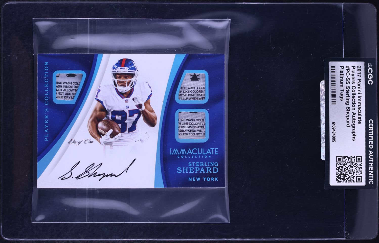 2017 Immaculate Players Collection Platinum Tags Sterling Shepard PATCH AUTO 1/1 #PCSS CGC AUTH