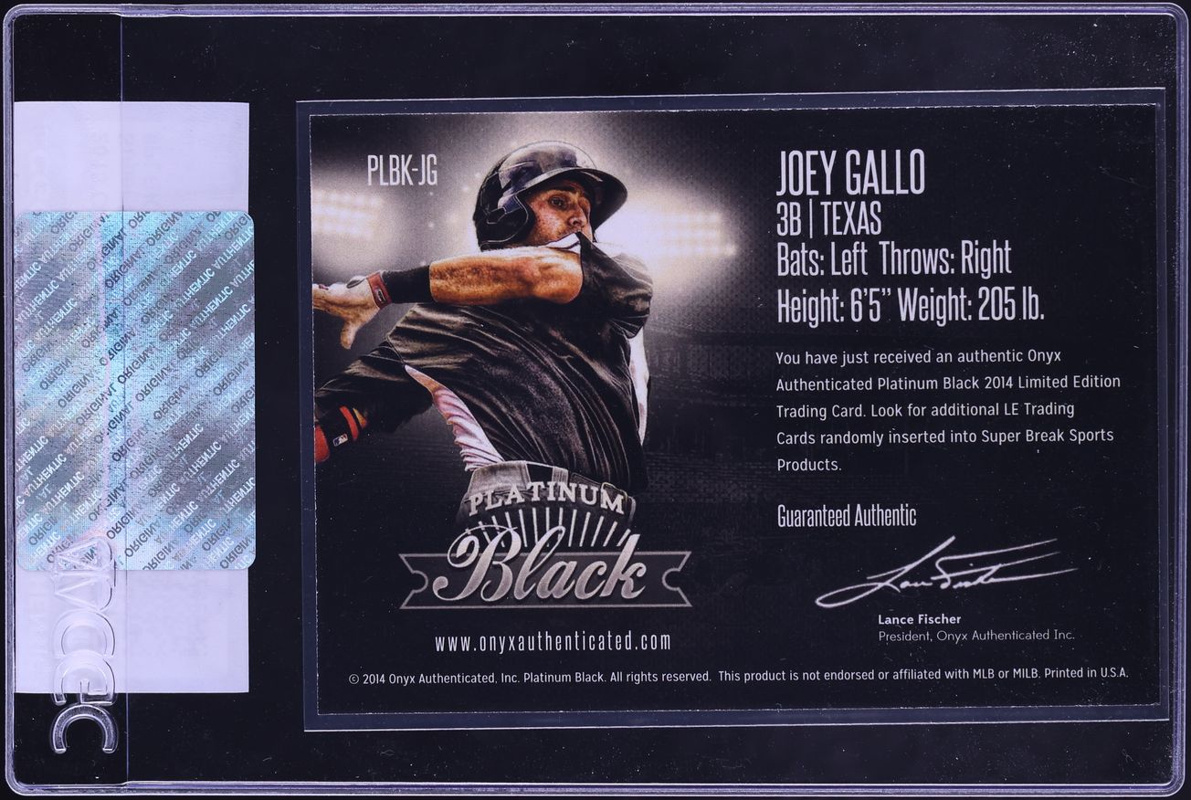 2015 Onyx Platinum Black Super Break Joey Gallo ROOKIE #PLBK-JG CGC AUTH