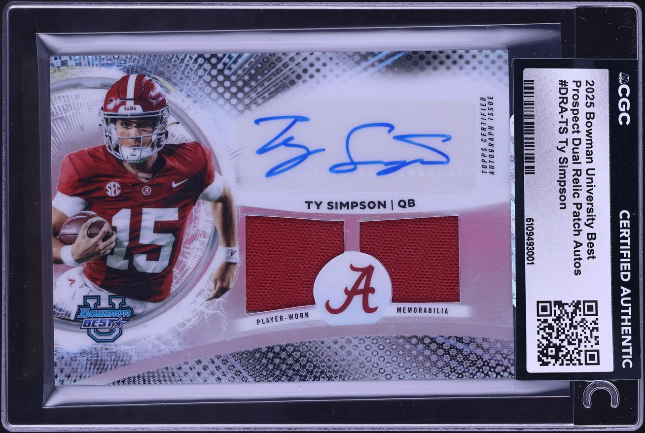 2025 Bowman University Best Ty Simpson ROOKIE PATCH AUTO #DRA-TS CGC AUTH