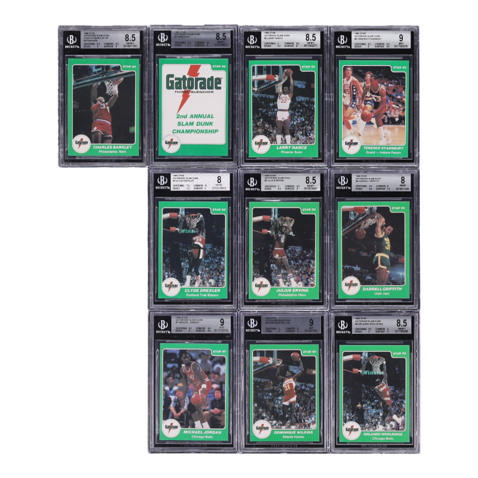 Lot(10) 1985 Star Gatorade Slam Dunk Complete Set w/ Michael Jordan ROOKIE BGS 8-9