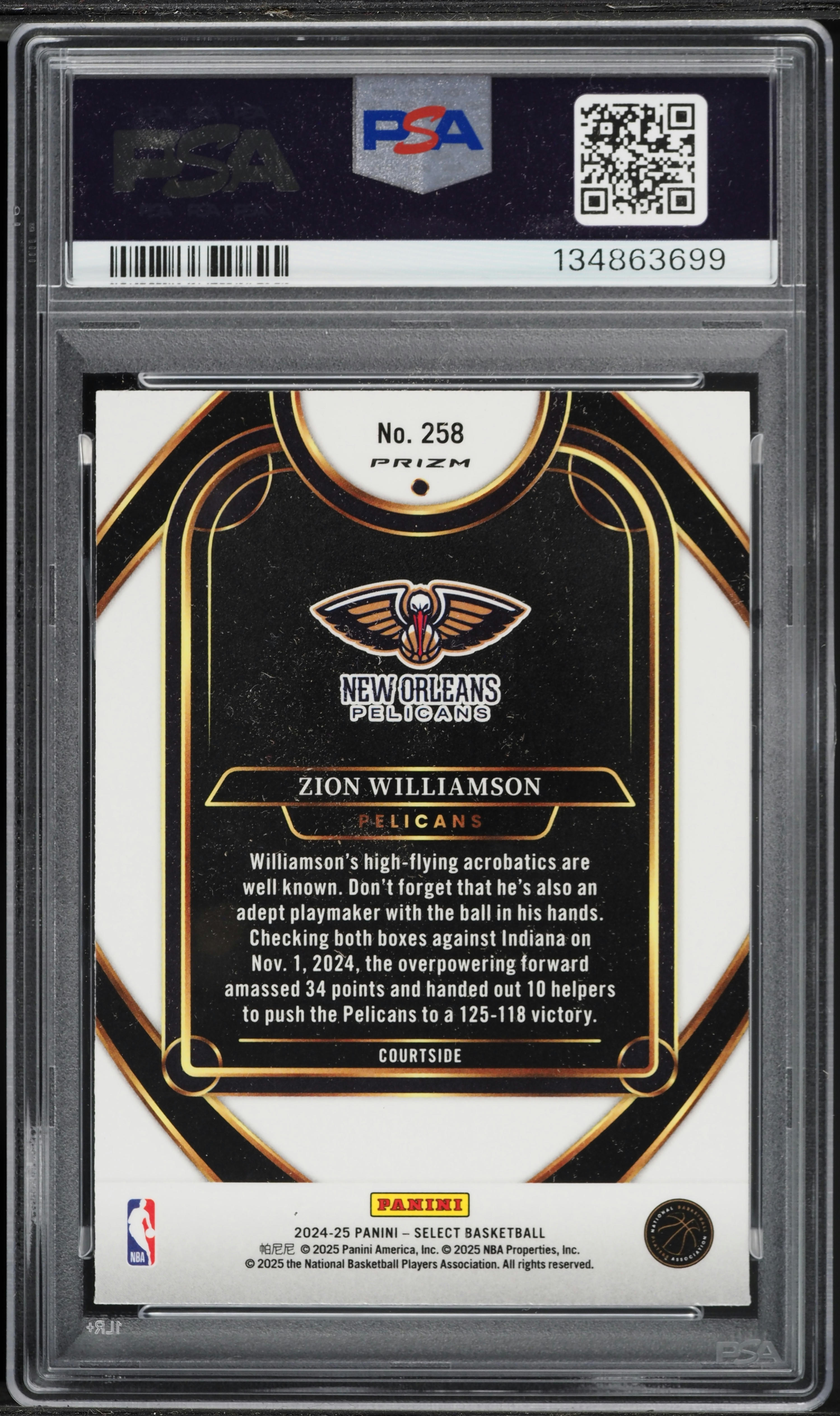 2024 Select Courtside White Sparkle Prizm Zion Williamson #258 PSA 