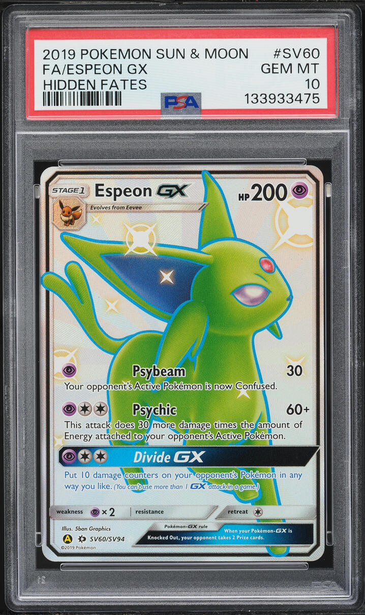 2019 Pokemon Sun & Moon Hidden Fates Vault Full Art Shiny Espeon GX #SV60 PSA 10 GEM MINT