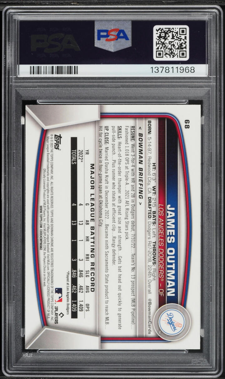 2023 Bowman Chrome James Outman ROOKIE #68 PSA 10 GEM MINT