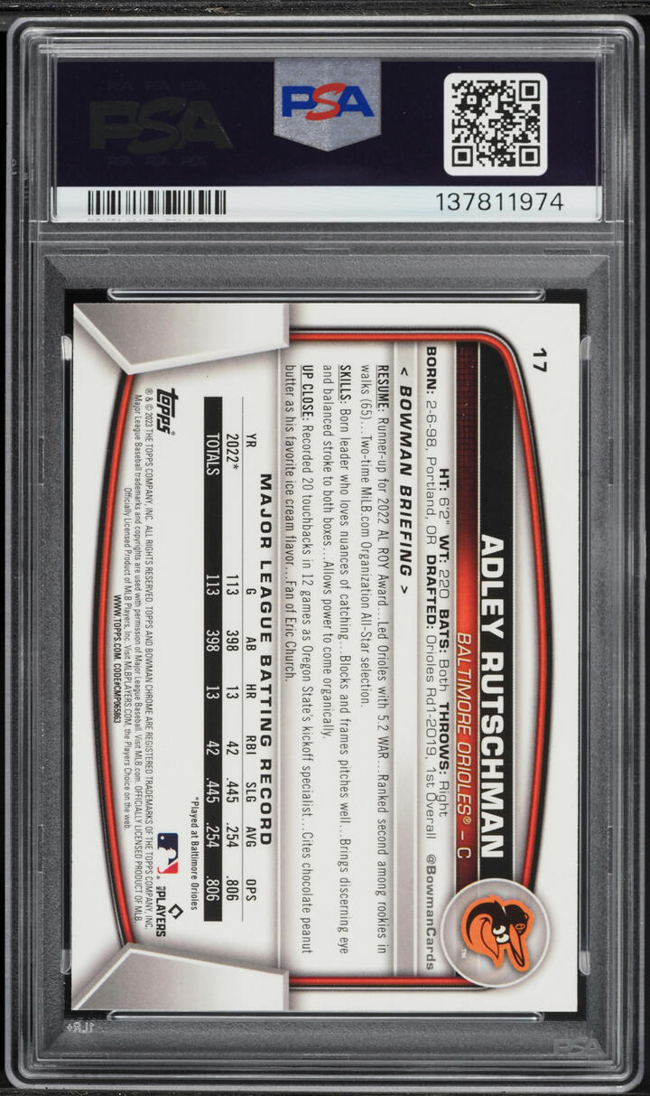 2023 Bowman Chrome Adley Rutschman ROOKIE #17 PSA 10 GEM MINT