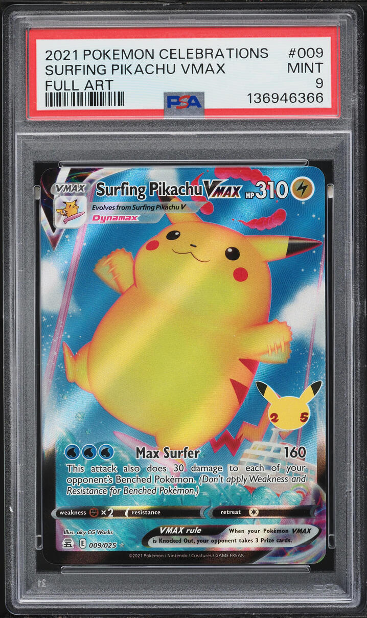 2021 Pokemon Sword & Shield Celebrations Full Art Surfing Pikachu VMAX #9 PSA 9 MINT