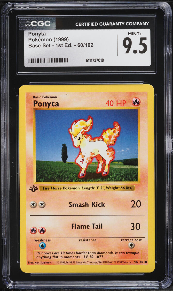 1999 Pokemon Base Set Shadowless 1st Edition Ponyta #60 CGC 9.5 MINT+
