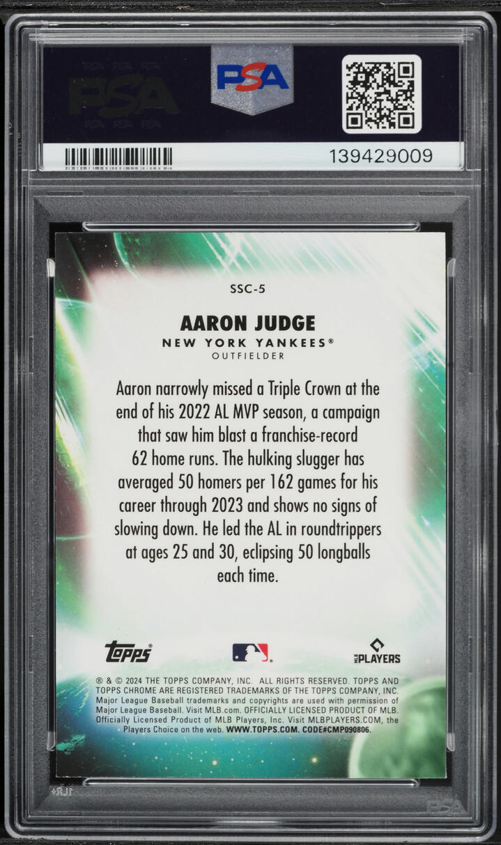 2024 Topps Chrome Update Stratospheric Stars Green Refractor Aaron Judge /99 #5 PSA 10 GEM MINT