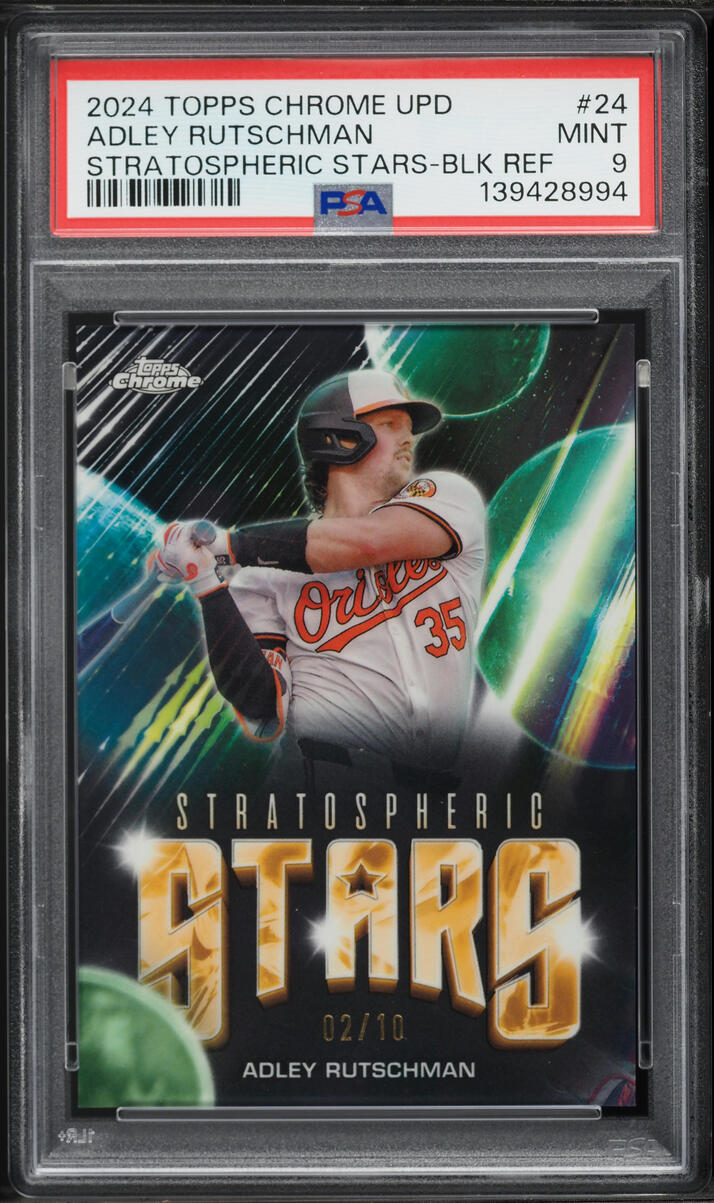 2024 Topps Chrome Update Stratospheric Stars Black Refractor Adley Rutschman /10 #24 PSA 9 MINT