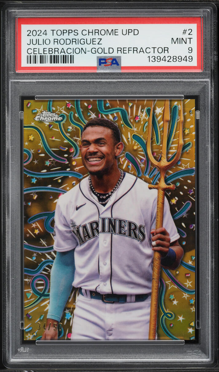 2024 Topps Chrome Update Celebracion Gold Refractor Julio Rodriguez /50 #2 PSA 9 MINT