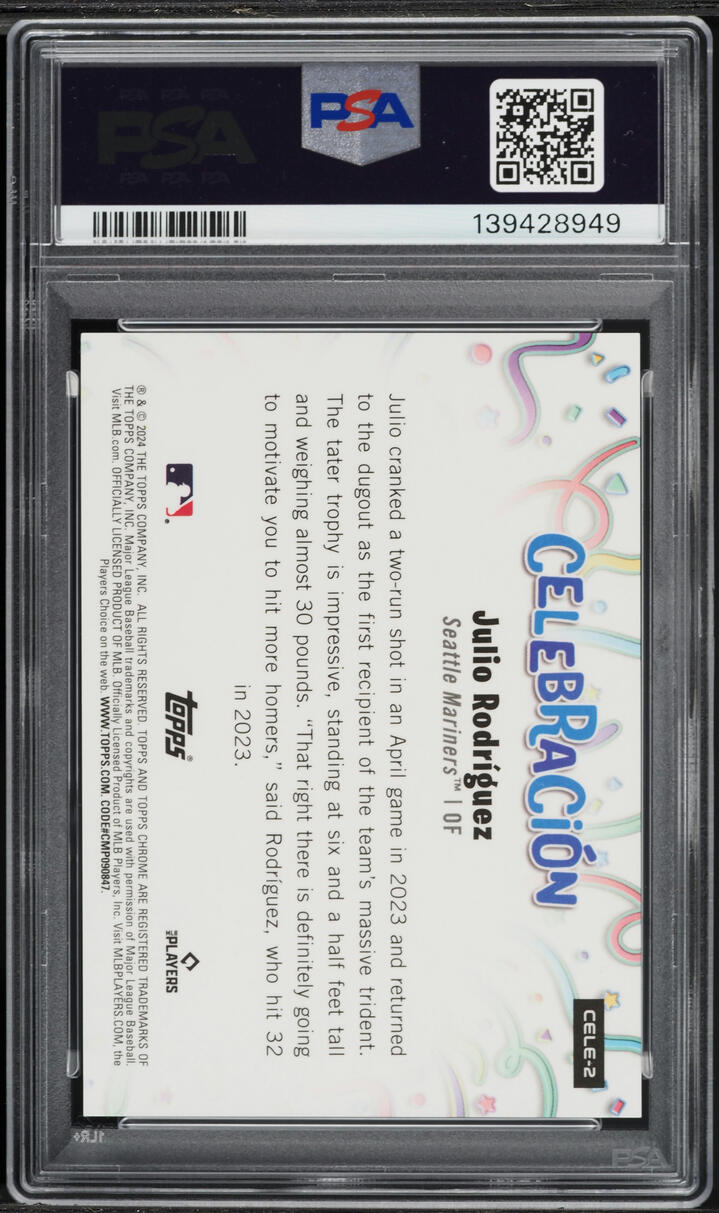 2024 Topps Chrome Update Celebracion Gold Refractor Julio Rodriguez /50 #2 PSA 9 MINT