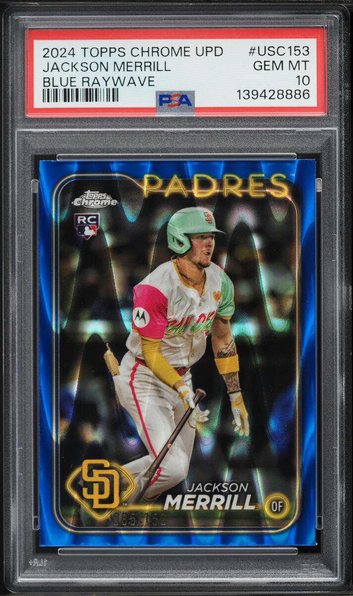 2024 Topps Chrome Update Blue Raywave Jackson Merrill RC /150 #USC153 PSA 10 GEM MINT
