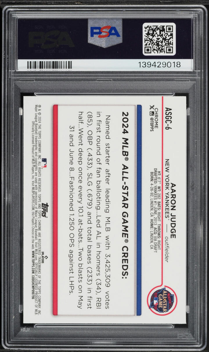2024 Topps Chrome Update 2024 All-Star Game Gold Ref Aaron Judge /50 #6 PSA 9 MINT