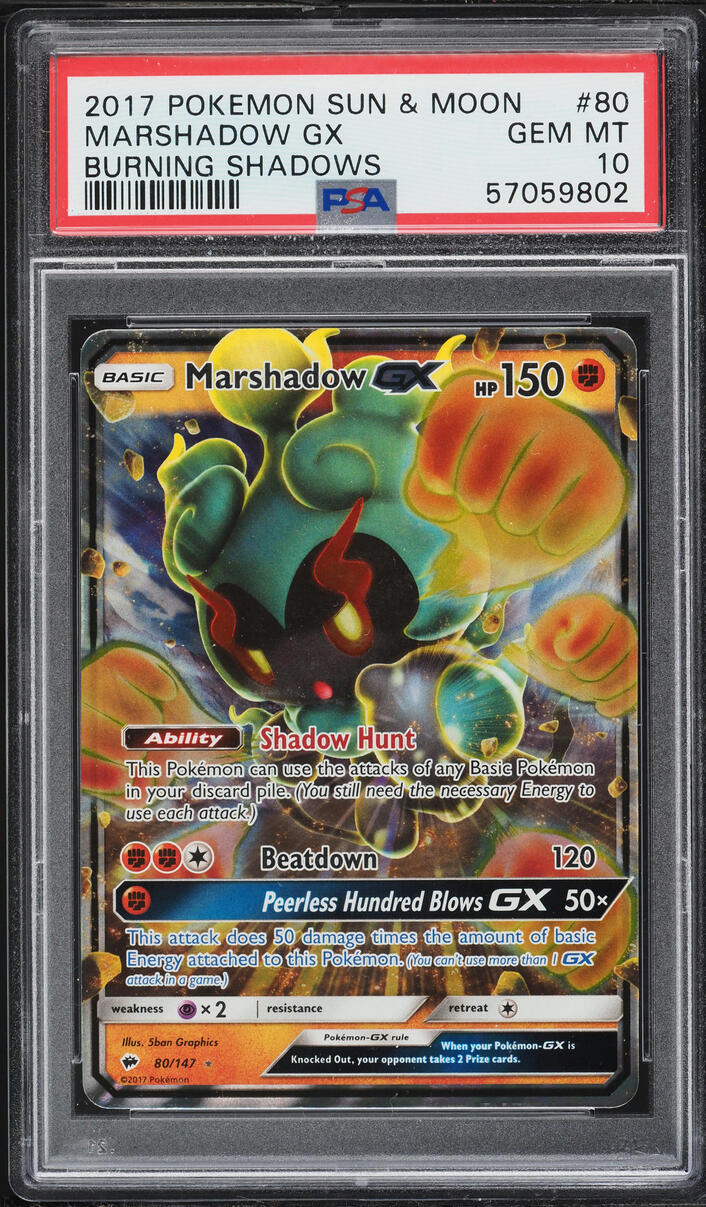 2017 Pokemon Sun & Moon Burning Shadows Marshadow GX #80 PSA 10 GEM MINT