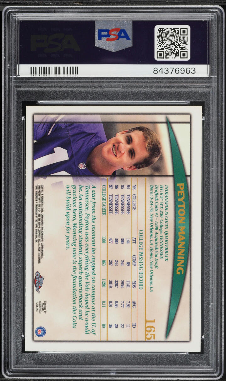 1998 Topps Chrome Peyton Manning ROOKIE #165 PSA 10 GEM MINT