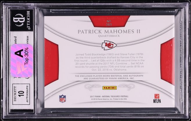 2017 National Treasures Patrick Mahomes II ROOKIE PATCH AUTO /99 #161 BGS 9 MINT