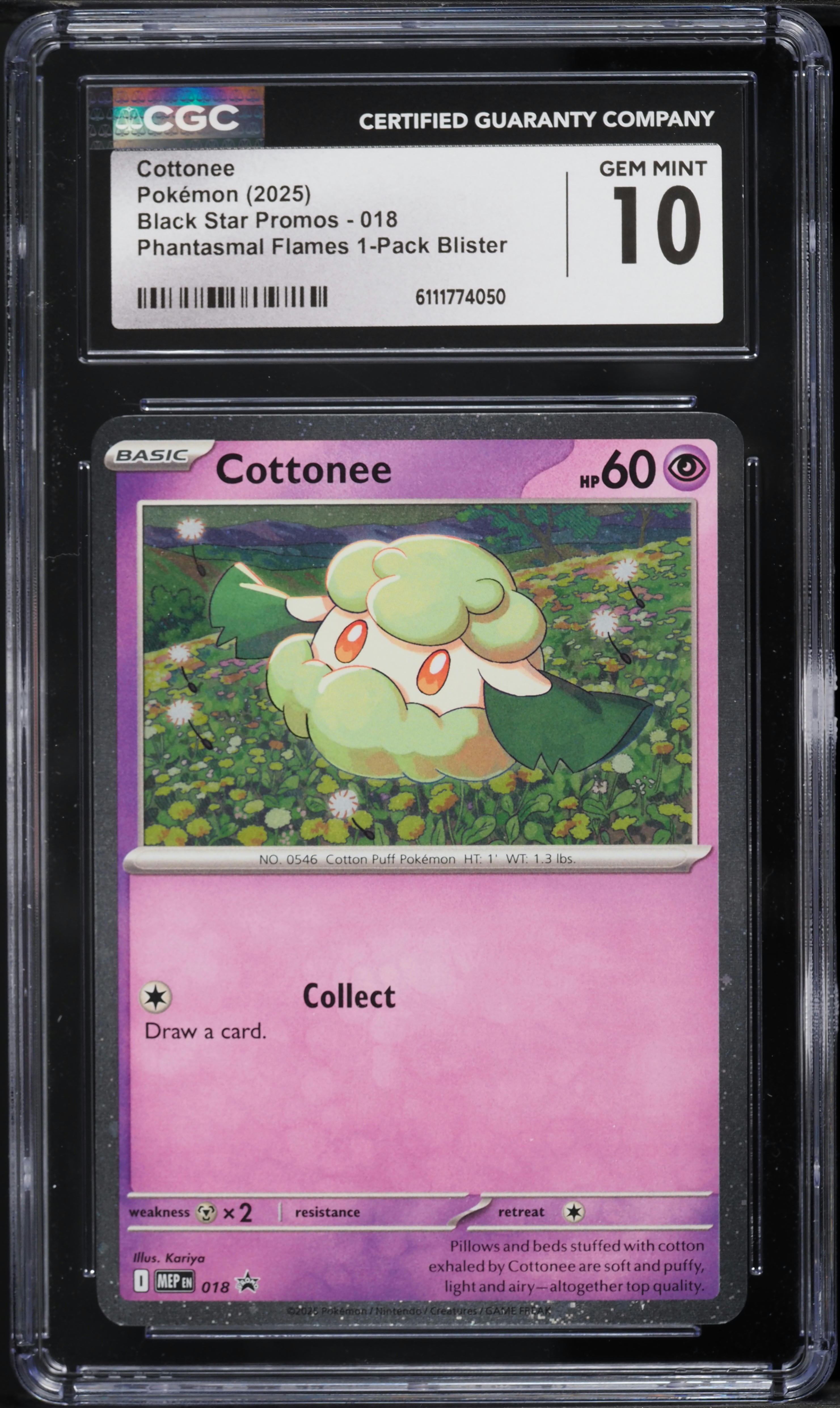 2025 Pokemon Black Star Promo Phantasmal Flames 1-Pack Blister Cottonee  #018 CGC 10 GEM MINT on Fanatics Collect