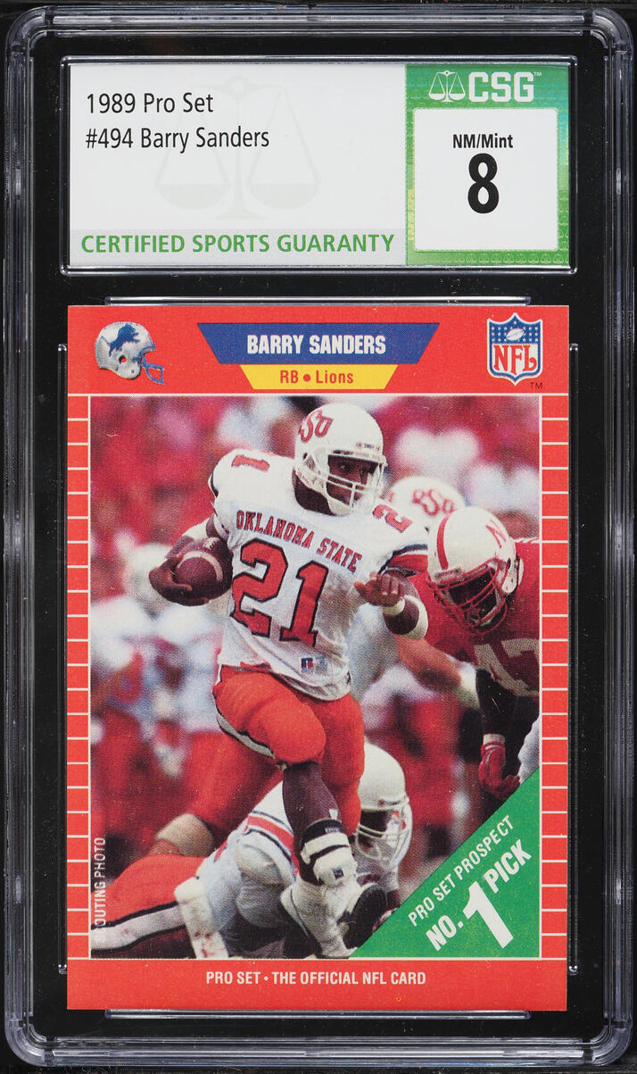 1989 Pro Set Football Barry Sanders ROOKIE #494 CSG 8 NM-MT