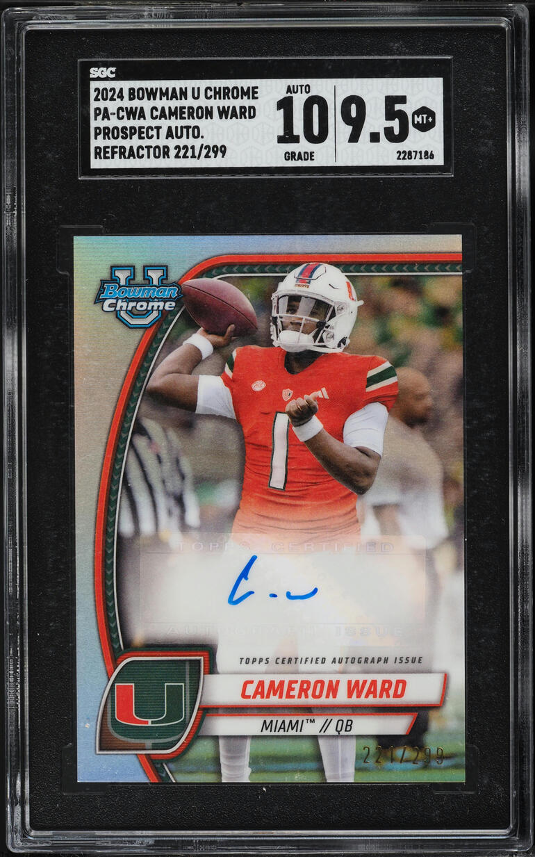 2024 Bowman Chrome University Refractor Cameron Ward ROOKIE AUTO /299 #PA-CWA SGC 9.5 MINT+