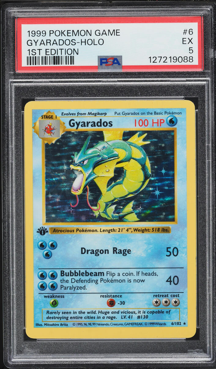 1999 Pokemon Game Shadowless 1st Edition Holo Gyarados #6 PSA 5 EX