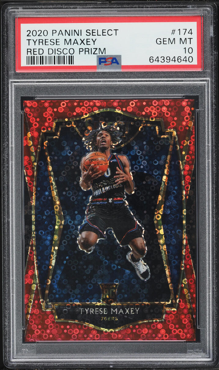 2020 Select Premier Level Red Disco Prizm Tyrese Maxey ROOKIE /49 #174 PSA 10 GEM MINT