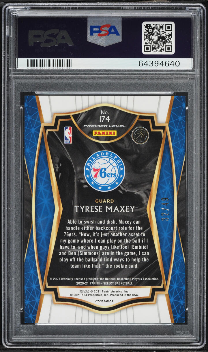 2020 Select Premier Level Red Disco Prizm Tyrese Maxey ROOKIE /49 #174 PSA 10 GEM MINT