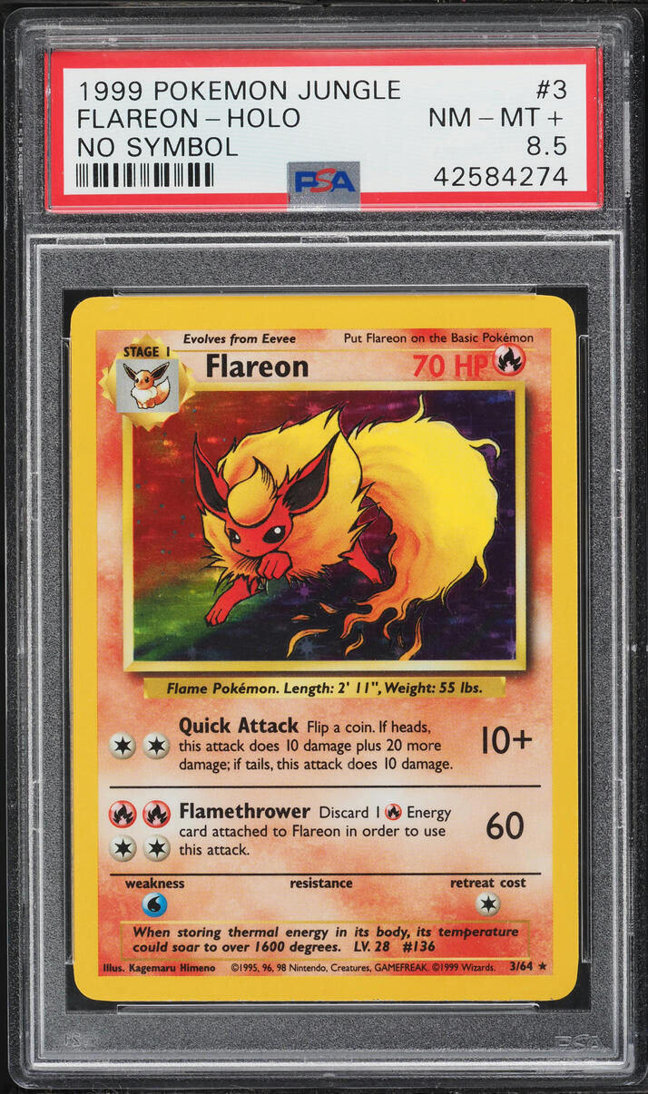 1999 Pokemon Jungle No Symbol Holo Flareon #3 PSA 8.5 NM-MT+