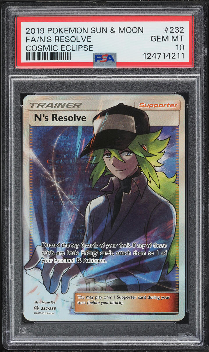 2019 Pokemon Sun & Moon Cosmic Eclipse Full Art N's Resolve #232 PSA 10 GEM MINT