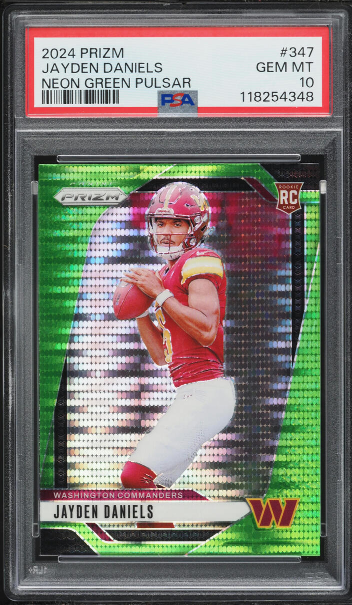 2024 Panini Prizm Neon Green Pulsar Jayden Daniels ROOKIE #347 PSA 10 GEM MINT