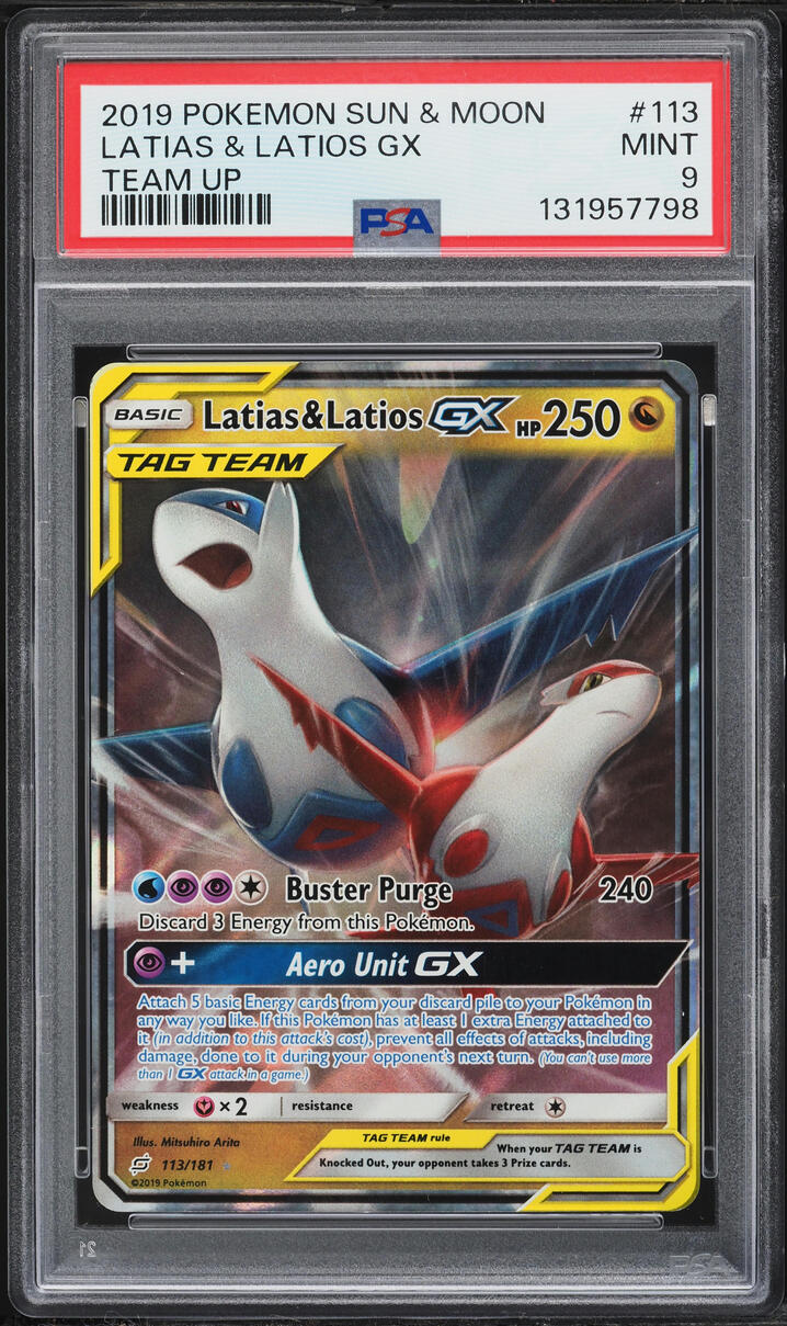 2019 Pokemon Sun & Moon Team Up Holo Latias & Latios GX #113 PSA 9 MINT
