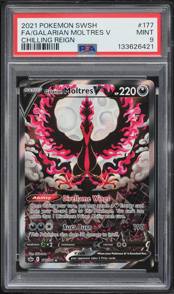 2021 Pokemon Sword & Shield Chilling Reign Full Art Galarian Moltres V #177 PSA 9 MINT