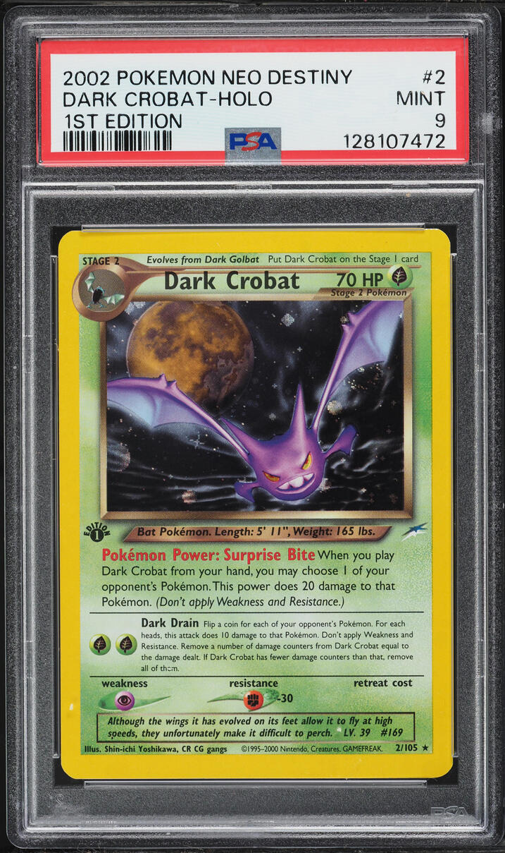2002 Pokemon Neo Destiny 1st Edition Holo Dark Crobat #2 PSA 9 MINT