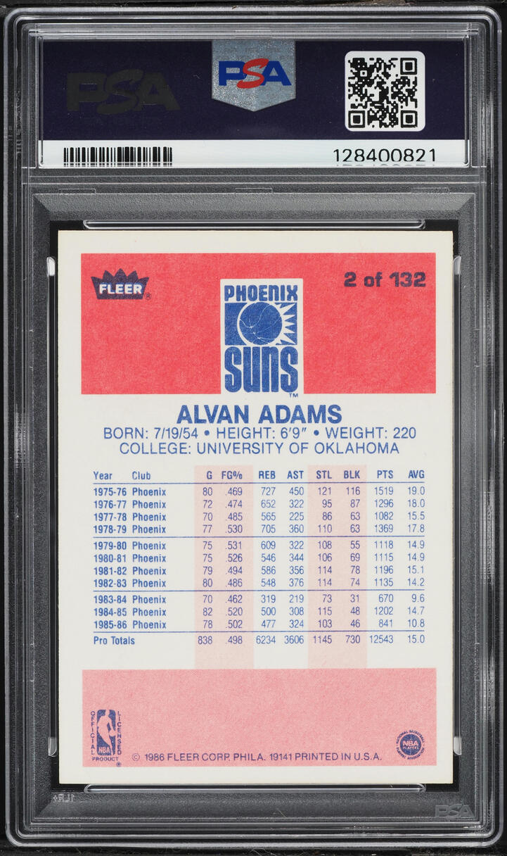 1986 Fleer Basketball Alvan Adams #2 PSA 8 NM-MT