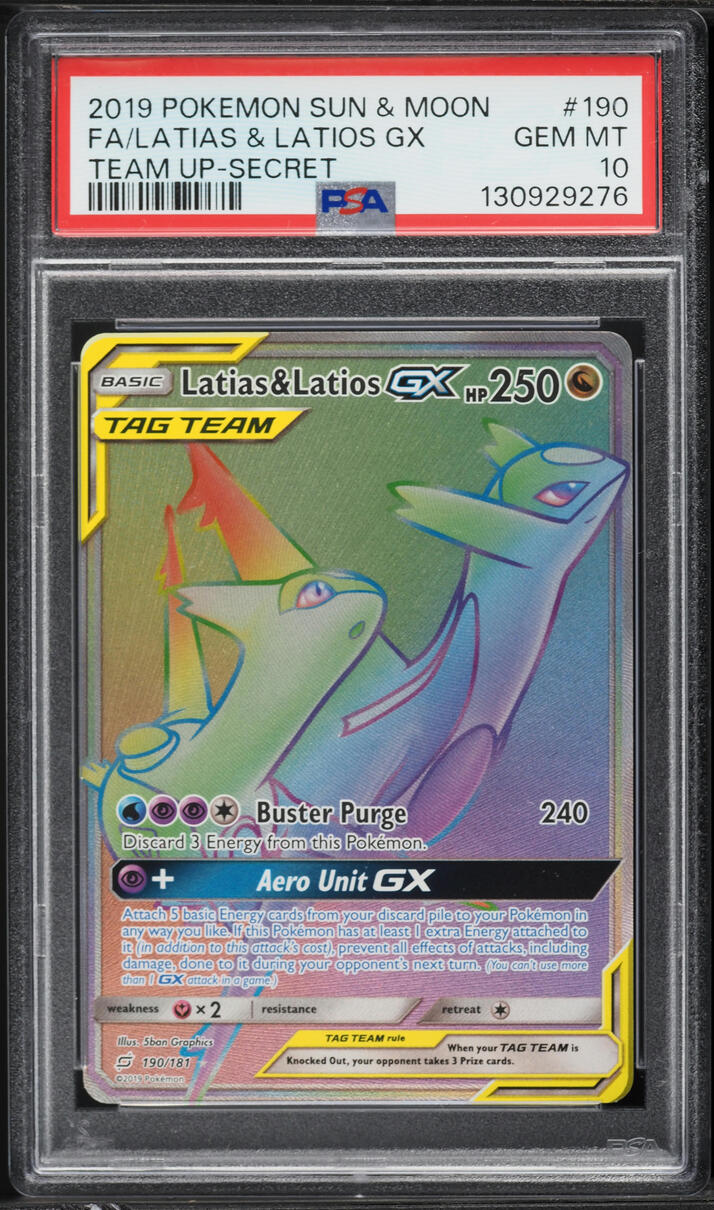 2019 Pokemon Sun & Moon Team Up Rainbow Rare Latias & Latios GX #190 PSA 10 GEM MINT