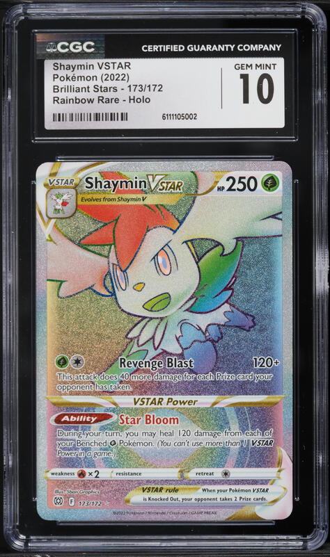 2022 Pokemon Sword & Shield Brilliant Stars Rainbow Rare Shaymin VSTAR #173 CGC 10 GEM MINT