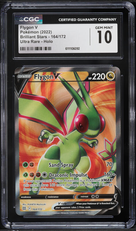 2022 Pokemon Sword & Shield Brilliant Stars Full Art Flygon V #164 CGC 10 GEM MINT
