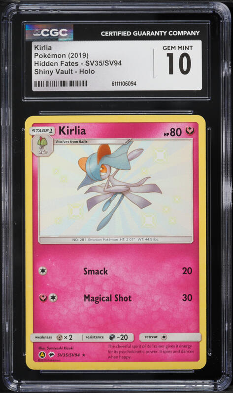 shiny kirlia pokemon card Hidden Fates SV35 Kirlia Holo CGC 9